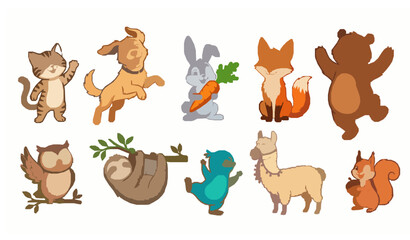 Fototapeta premium Funny cute animal cartoon vector collection with playful character designs isolated on white background