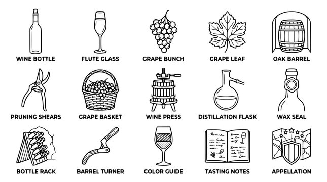 Wine making process vector graphic with various tools illustration