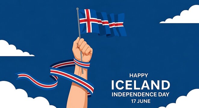 Happy Iceland Independence Day 17th June Celebration with Flag and Ribbon