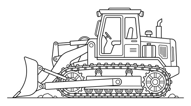 Black and White Line Art Bulldozer Illustration
