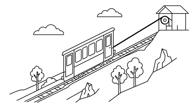 Funicular Railway Line Art Illustration