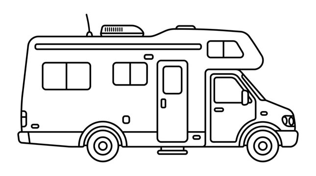 RV Camper Van Outline Vector Illustration