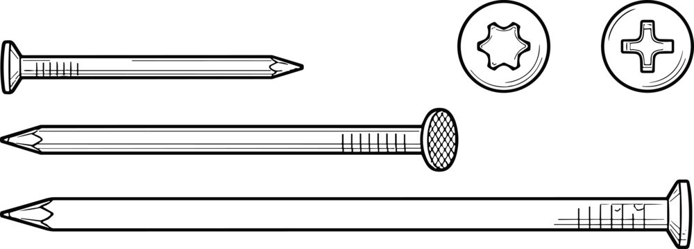 Construction Nails and Screw Head Icons Vector Set with Phillips and Torx Fastener Symbols
