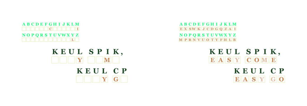 Coded message layout with text on white background,  cryptogram