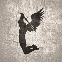 Obraz premium Fantasy man angel warrior with wings. Warlike character. A fantasy character is a knight of light.