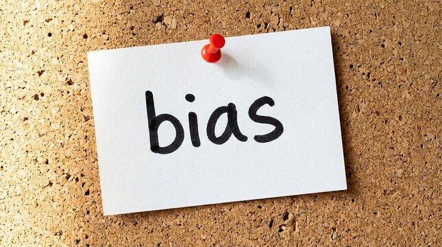 Conceptual representation of cognitive bias illustrated by a note on corkboard with red push pin highlighting psychological influences and human behavior in decision making