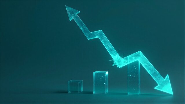 Futuristic glowing arrow graph shows upward trend with transparent