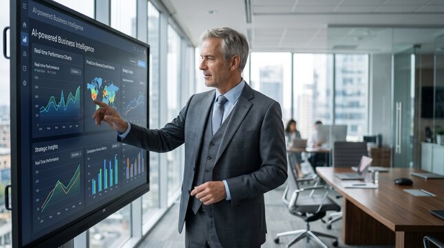business man looking at the monitor Executive using AI business 