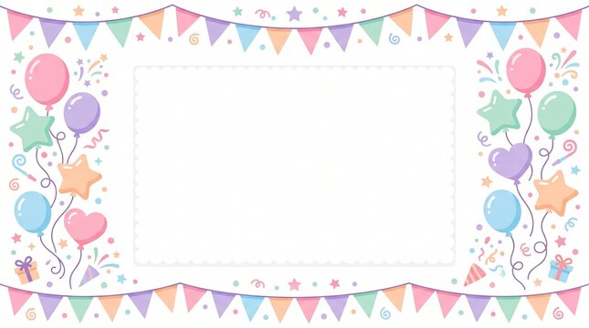 Festive birthday party background with balloons bunting flags confetti and copy space