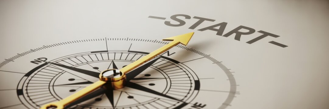 Compass Needle Pointing to Start on a Textured Background