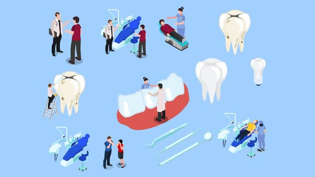 Dental Clinic Set with Doctors, Patients, and Teeth Icons 3d animation cartoon