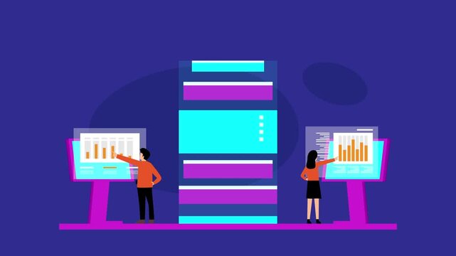 Data Analysis and Server Room Monitoring cartoon animation