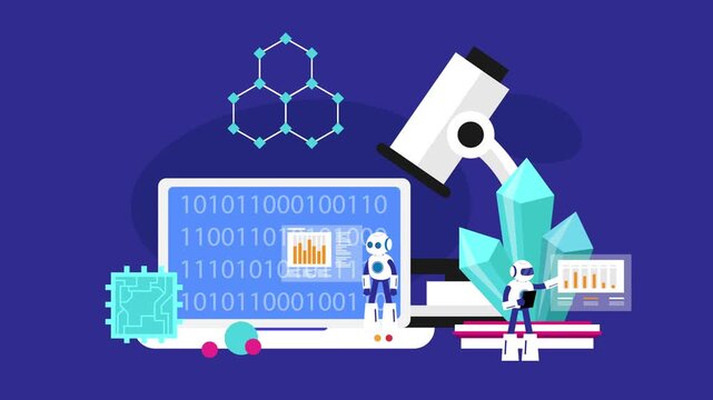 Artificial Intelligence in Nanotechnology and Laboratory Data Research cartoon animation