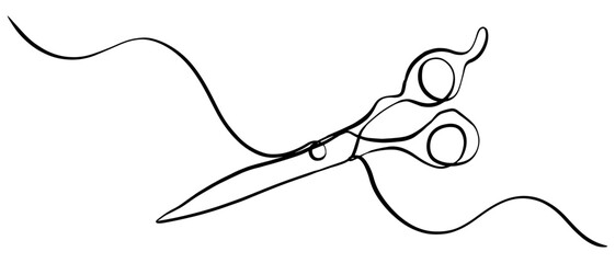 hair cutting scissors Ink doodle art hand drawn single continuous line. © Proongnee