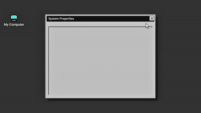 Retro computer system properties window loading nostalgia on vintage desktop display