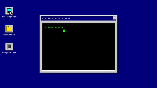 Retro computer desktop initializing system software 1980s style interface