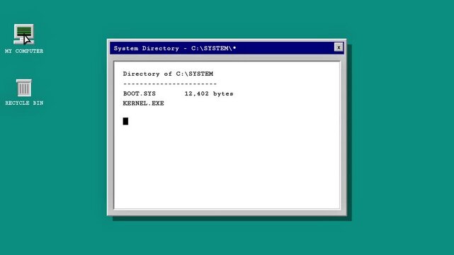 Vintage computer desktop screen with system directory listing and loading resources