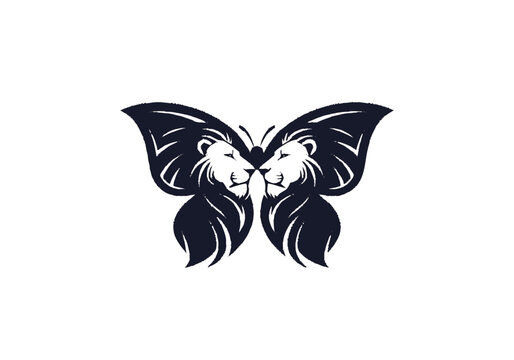 Right-cropped stylized dark navy blue lion's head in profile seamlessl