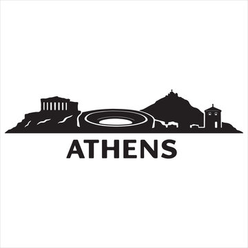 Athens skyline featuring the panathenaic stadium and acropolis silhouette