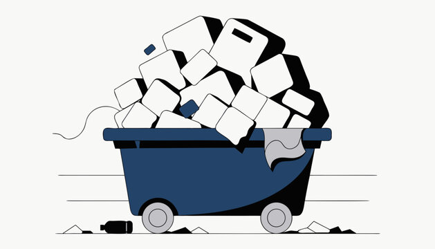 Trash can, overflowing waste, dumpster, garbage vector