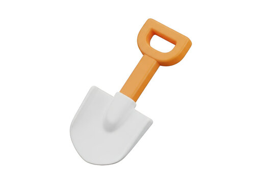 3d icon of a small orange and white toy shovel isolated on transparent background