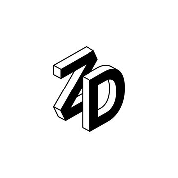 Black and white 3D illustration of the characters 'Z' and 'D' overlapping