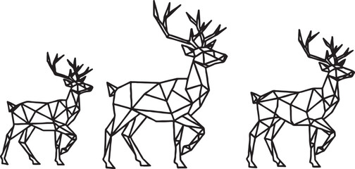 Set of three low poly geometric deer stags walking modern polygonal line art illustration of reindeer for minimalist design and winter decor reindeer wildlife geometric polygonal © MDSADDAM