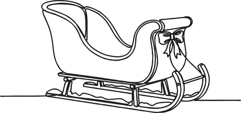 Santa claus sleigh line art illustration with decorative bow and snowy runners for christmas design christmas transport seasonal decoration coloring isolated december tradition