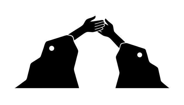 Black silhouette of two hands reaching out to each other