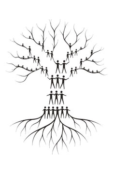 Black silhouette of people forming a tree