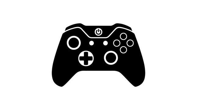 Black and white vector graphic of a game controller on white background
