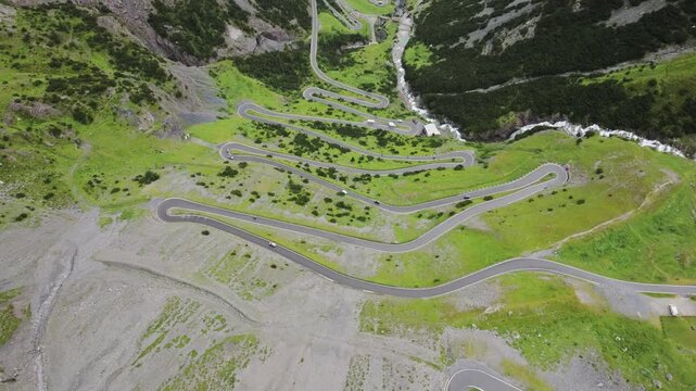Aerial Reveal of Stelvio Pass Road and Braulio Valley in Northern Italy