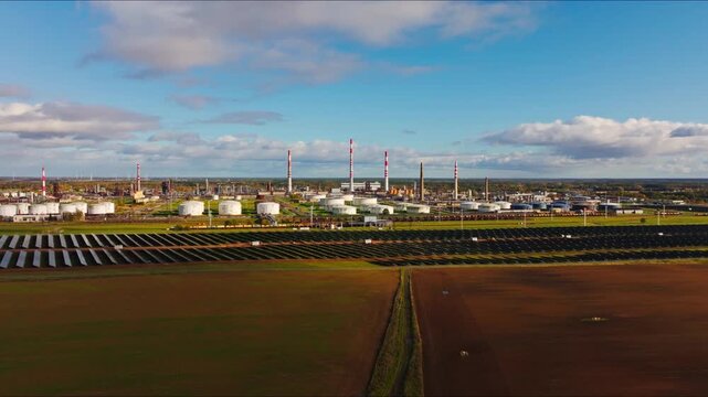 Contrasting fossil fuel industry and clean electricity under autumn skies