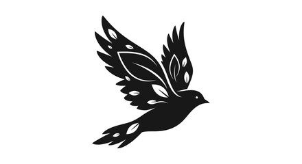 Fototapeta premium A stylized illustration of a flying bird with leafy wings depicts freedom and nature.