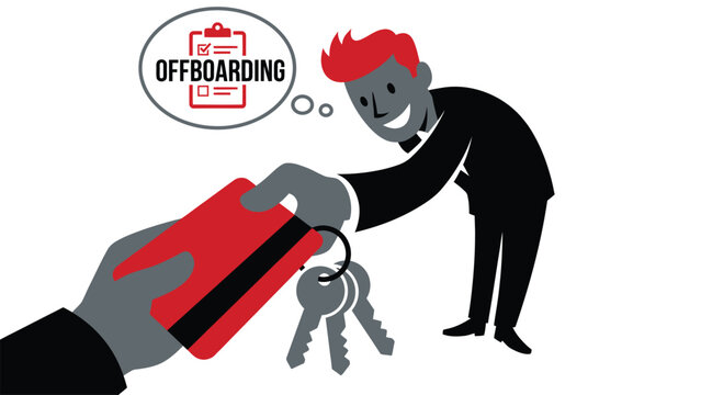 Employee offboarding process, handing over company keys and access card.
