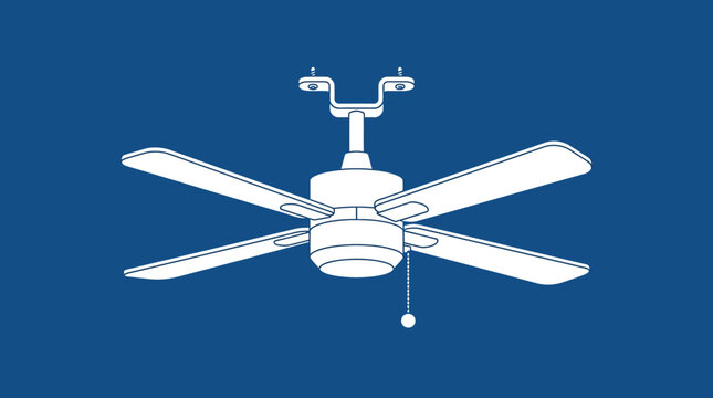 White ceiling fan illustration on blue background