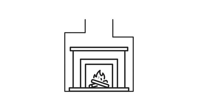 Minimalist Fireplace Icon with Burning Fire and Logs