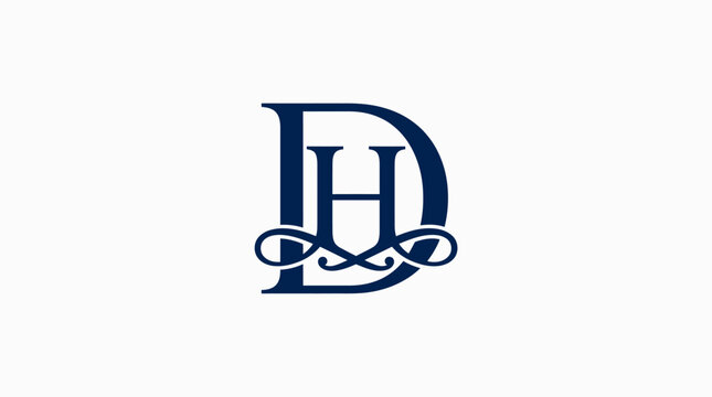 Intertwined letters DH serif monogram logo design.