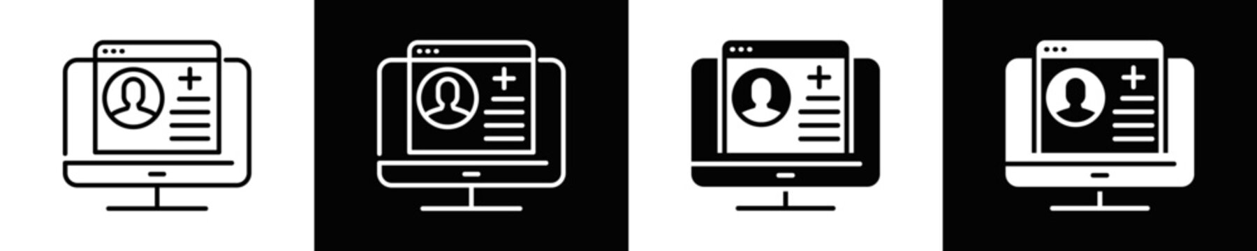 Patient Portal Icon Set White And Black Background Style