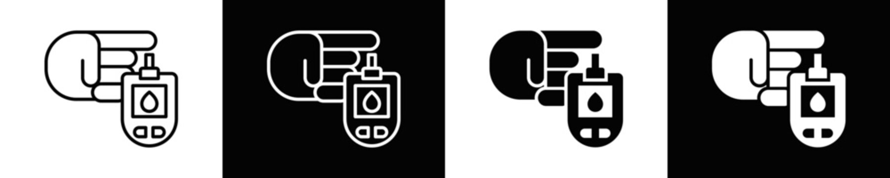 Glucometer Icon Set White And Black Background Style