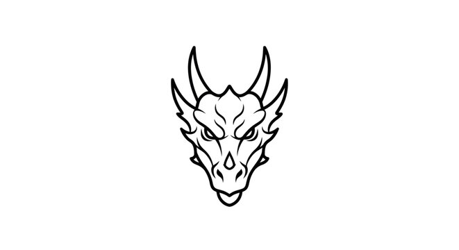 Stylized dragon head illustration in black and white against white background