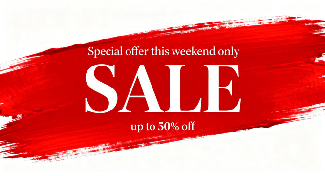 Special weekend sale banner template with red acrylic brush stroke background
