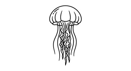 Black and white illustration of a jellyfish in a simple minimalistic style © sle