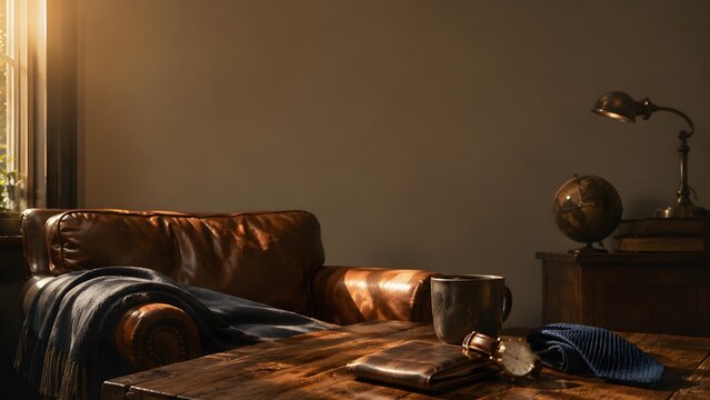 Interior, room, sofa aesthetic flat lay composition on a soft neutral background