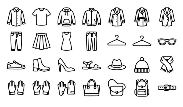 Premium Clothing and Fashion Symbols Editable Stroke Vector Icon Pack