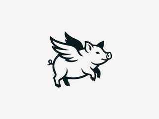 Obraz premium Flying Pig black vector logo illustration on white background