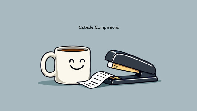 A coffee mug and stapler, a cubicle companion, on background