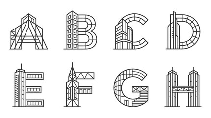 Architectural Alphabet Letters A-H: Modern Buildings Design © Labib