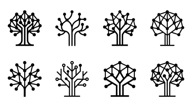 Digital Tree Icons Set - Technology and Growth Concepts