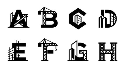 Construction Alphabet Letters: A, B, C, D, E, F, G, H Icons © Labib
